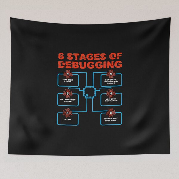 Item preview, 6 Stages of Debugging Computer Programmer Geek Nerd Coder designed and sold by wackodesign.