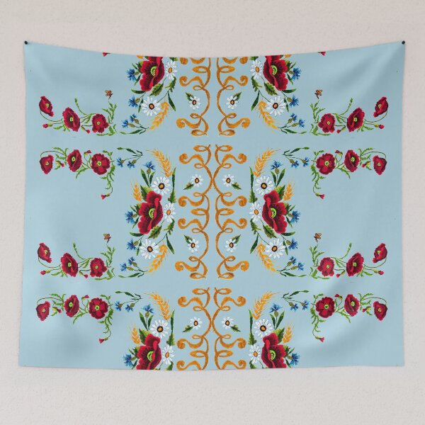Item preview, Poppy and Cornflower Embroidery Blue designed and sold by Image NDesign.