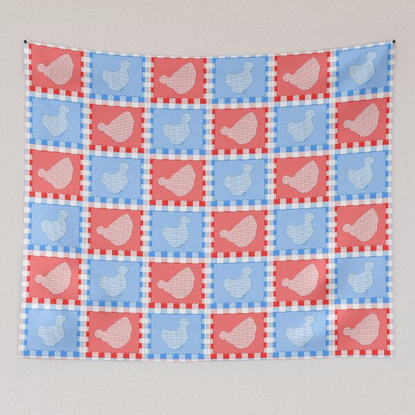 Item preview, Silkie Bantam Chicken Applique Patchwork Blue Red designed and sold by StandoutSilkies.