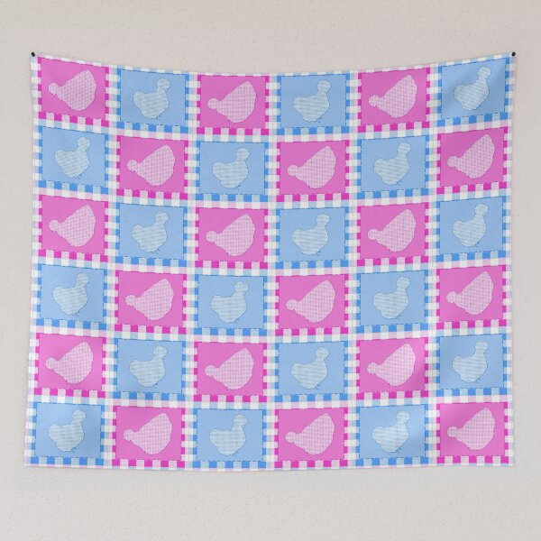 Item preview, Silkie Bantam Chicken Applique Patchwork Blue Pink designed and sold by StandoutSilkies.