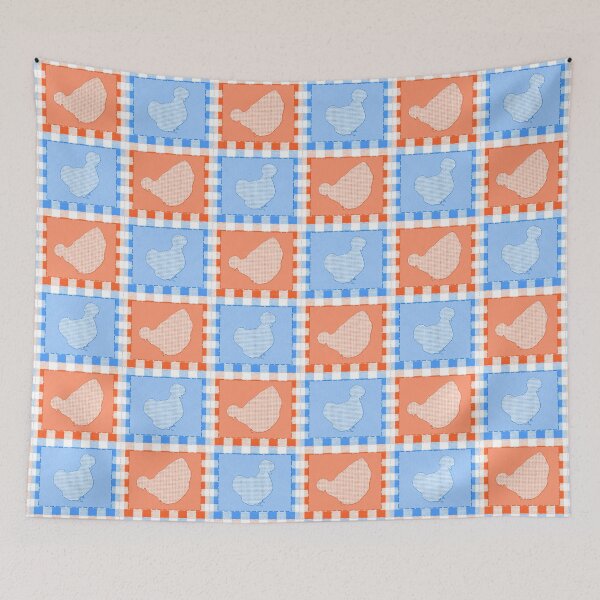 Item preview, Silkie Bantam Chicken Applique Patchwork Blue Orange designed and sold by StandoutSilkies.