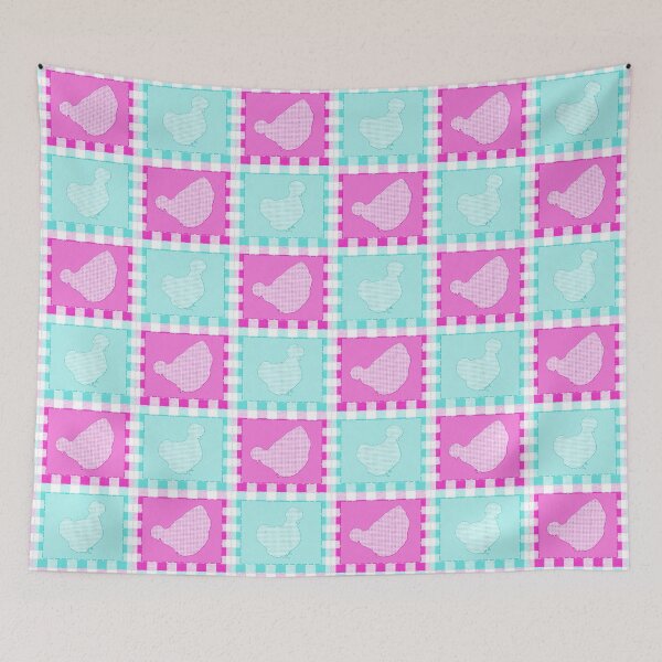 Item preview, Silkie Bantam Chicken Patchwork Applique Aqua Pink designed and sold by StandoutSilkies.