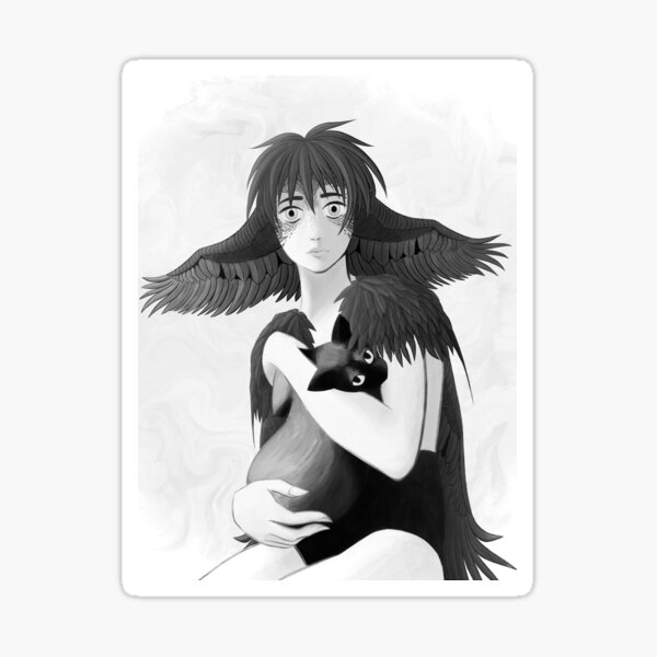 Feather Haired Girl (Black and White) Sticker