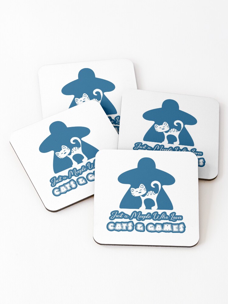 Thumbnail 1 of 5, Coasters (Set of 4), Just A Meeple Who Loves Cats And Games Blue designed and sold by pudgycatgames.