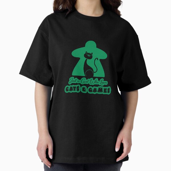 Just A Girl Who Loves Cats And Games Green Oversized T-Shirt
