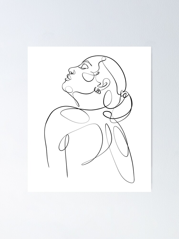 Aesthetic one line art female portrait profile with naked back Poster for  Sale by Bondingsoul