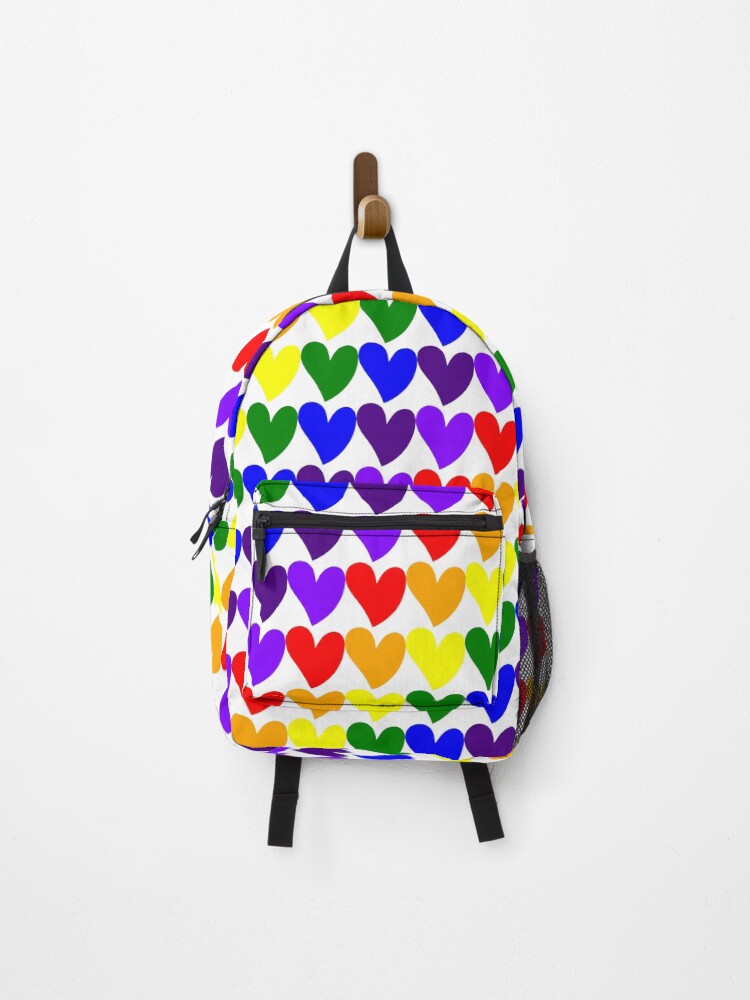 Thumbnail 1 of 3, Backpack, Small Rainbow Filled Heart Pattern designed and sold by santafespud.