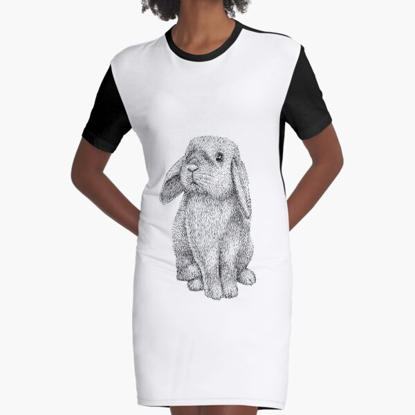 Lop-Eared-Bunny-Rabbit-Cute Graphic T-Shirt Dress