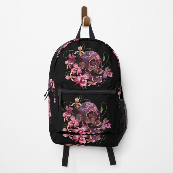 Item preview, Skull and pink orchid flowers designed and sold by matrioshka.