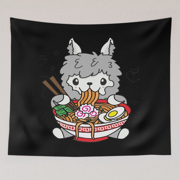 Item preview, Grey Llama Eating Ramen Cute Kawaii Noodles designed and sold by YueHeng Creates ⭐⭐⭐⭐⭐.