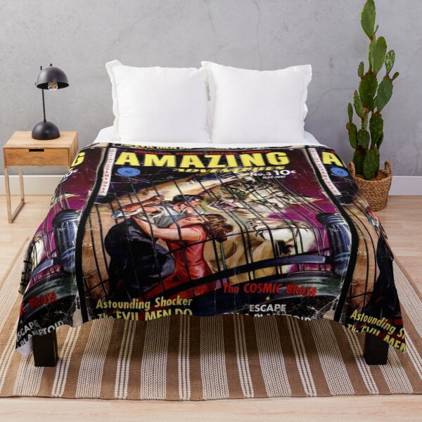 GIANT KITTEN ATTACKS! | Vintage Retro Comic Covers 1951 Amazing Adventures Throw Blanket