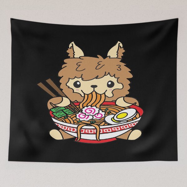 Item preview, Brown Llama Eating Ramen Cute Kawaii Noodles designed and sold by YueHeng Creates ⭐⭐⭐⭐⭐.
