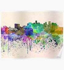 Denver skyline in watercolor background Poster
