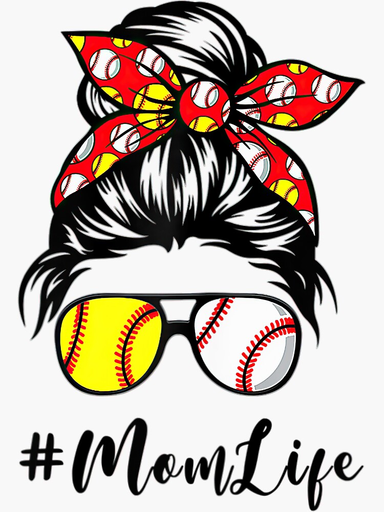 Baseball Mom Happy Mother's Day Messy Bun Leopard Png