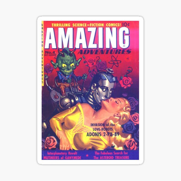 LOVE ROBOT INVASION | Vintage Retro Comic Book Covers 1951 Amazing Adventures Sticker