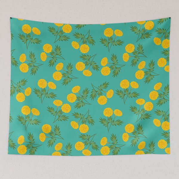 Item preview, Cyan gold floral golden marigold designed and sold by sunnyhou.