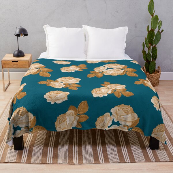 Item preview, Cyan gold floral golden rose vintage style designed and sold by sunnyhou.