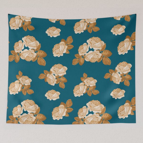 Item preview, Cyan gold floral golden rose vintage style designed and sold by sunnyhou.
