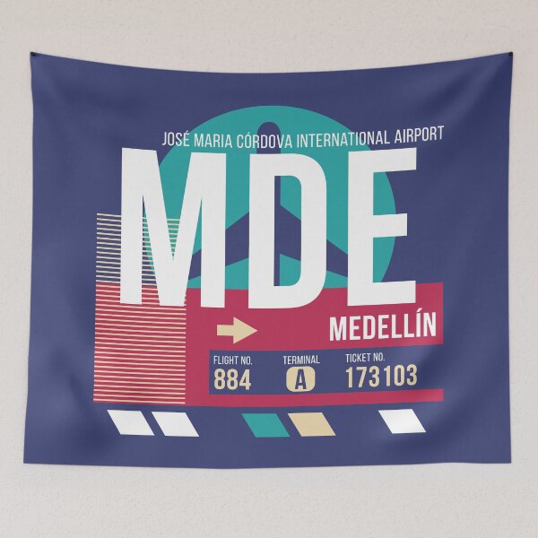 Aperçu de l'œuvre Étiquette de bagage de code d'aéroport de Medellin Colombia (MDE) créée et vendue par SLAG-Creative.