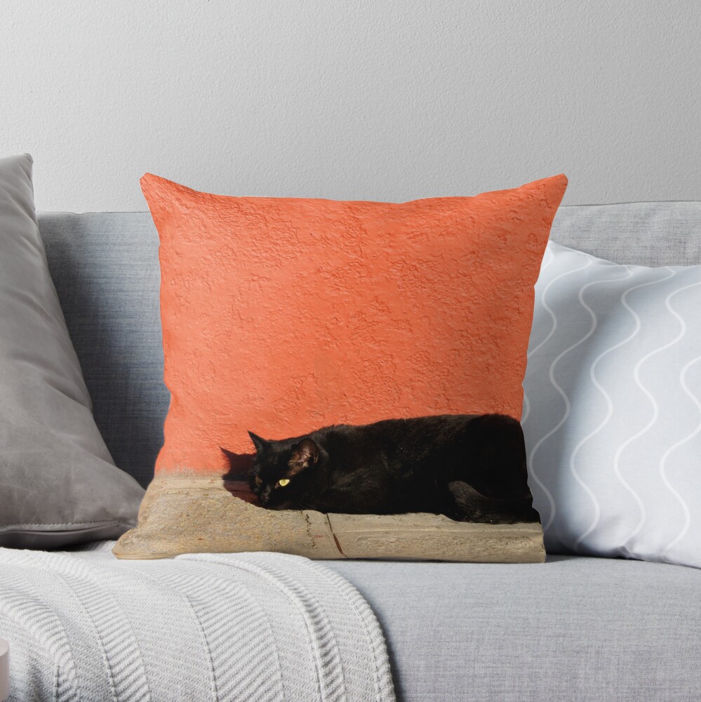Black Cat Red Wall Throw Pillow