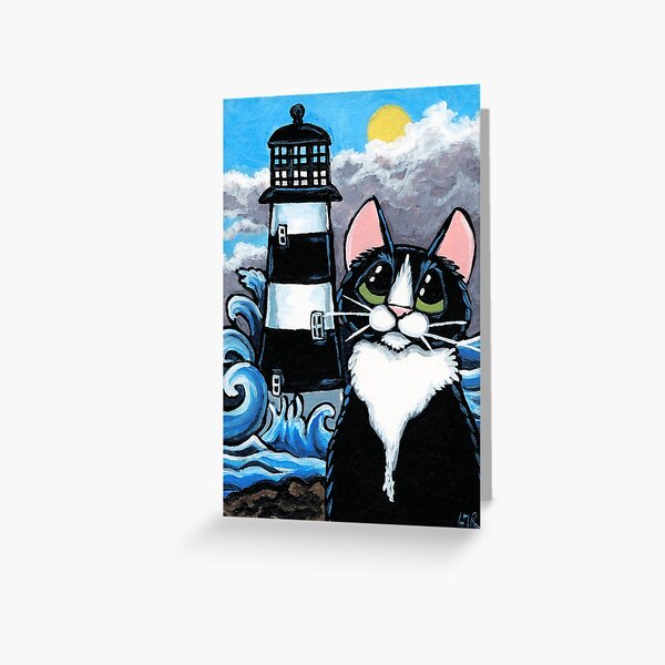 Artikel-Vorschau von Stürmisches Wasser | Tuxedo Katze & Leuchtturm, designt und verkauft von LisaMarieArt & Illustration.