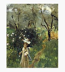 John Singer Sargent - Gathering Flowers At Twilight. Garden landscape: garden view, trees flowers, blossom, nature, botanical park, floral flora, wonderful flowers, plants, cute plant, garden, flower Photographic Print