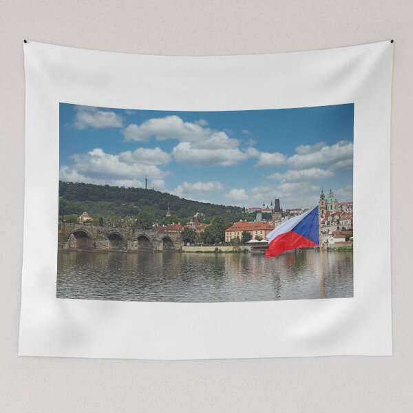 Item preview, Charles bridge and Czech flag Prague cityscape designed and sold by goceris.