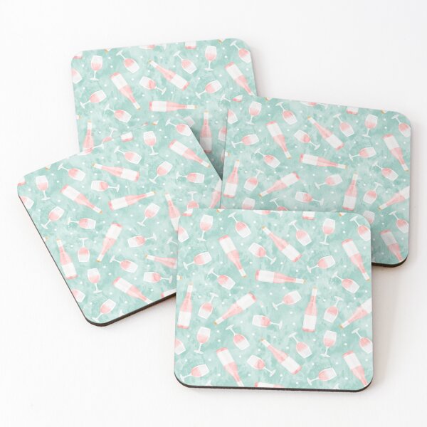 Item preview, Rosé - wine glasses and bottles - pink on aqua  designed and sold by littlearrow.