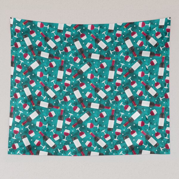 Item preview, Red wine - wine glasses and bottles - teal designed and sold by littlearrow.