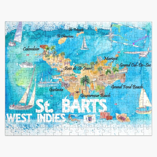 Artikel-Vorschau von Illustrierte Karibikkarte der St. Barts-Antillen mit Höhepunkten des Inseltraums der Westindischen Inseln, designt und verkauft von artshop77.