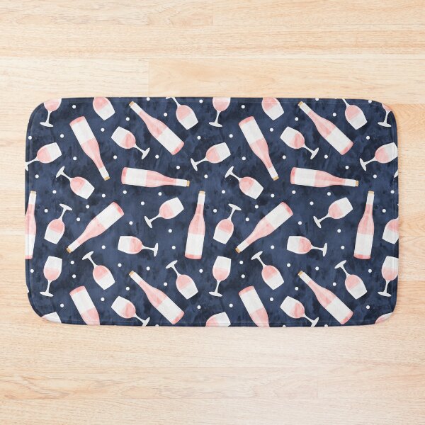 Item preview, Rosé - wine glasses and bottles - pink on navy designed and sold by littlearrow.
