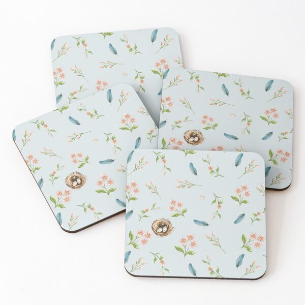 Item preview, Spring Apple Blossom Nest and Feather Watercolour Pattern designed and sold by Emily Bickell.