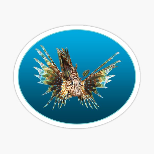 Feuerfisch | Schwebender Fisch auf blauem Hintergrund | Sticker
