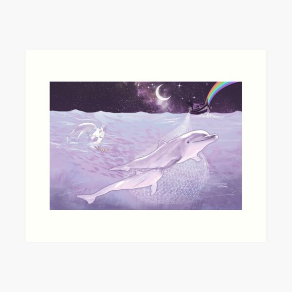 Item preview, Cosmic Rainbow Dolphin Moon & Sea Scape designed and sold by DarkstarDesign.