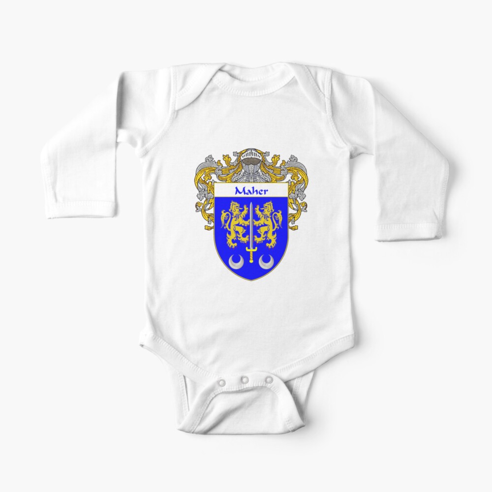 Maher Coat Of Arms Family Crest Baby One Piece By Irisharms Redbubble