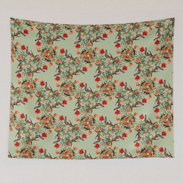 Item preview,  Vintage Birds and Flowers Kaleidoscopic Pattern (sage green background) designed and sold by Octavia Soldani.