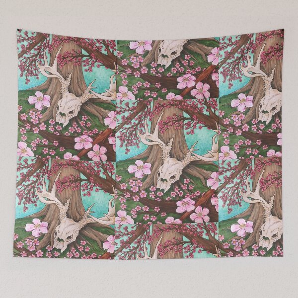 Item preview, Cherry Blossoms and a Deer Skull designed and sold by MAIMurray.