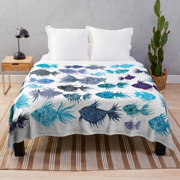 Item preview,  Blue Watercolor Fish Pattern - White Background designed and sold by HeatherNafeArt.