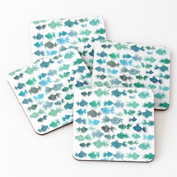 Item preview, Blue Green Watercolor Fish Pattern - White Background designed and sold by HeatherNafeArt.