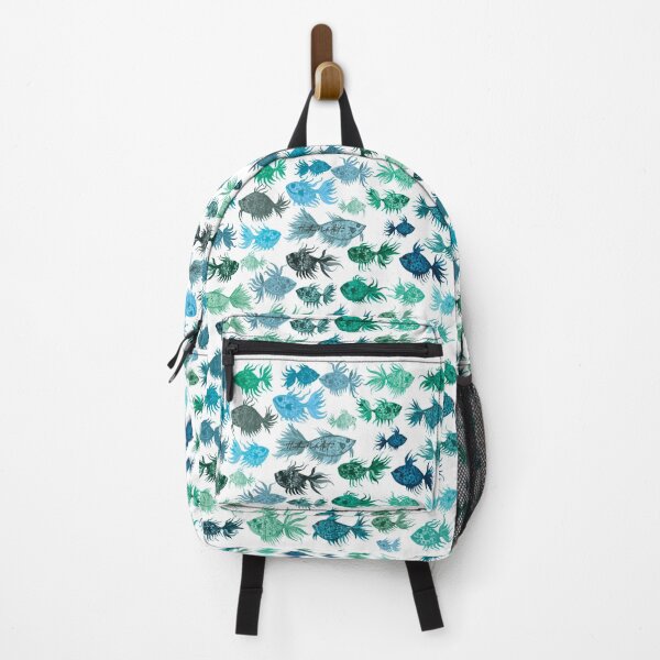 Item preview, Blue Green Watercolor Fish Pattern - White Background designed and sold by HeatherNafeArt.