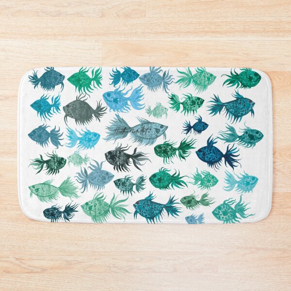 Item preview, Blue Green Watercolor Fish Pattern - White Background designed and sold by HeatherNafeArt.