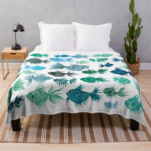 Item preview, Blue Green Watercolor Fish Pattern - White Background designed and sold by HeatherNafeArt.