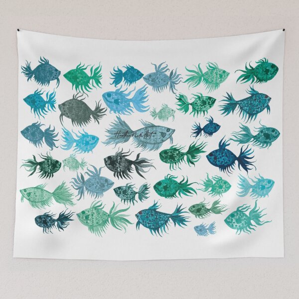 Item preview, Blue Green Watercolor Fish Pattern - White Background designed and sold by HeatherNafeArt.