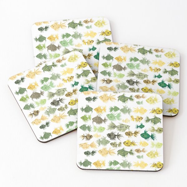 Item preview, Green and Yellow Watercolor Fish Pattern - White Background designed and sold by HeatherNafeArt.