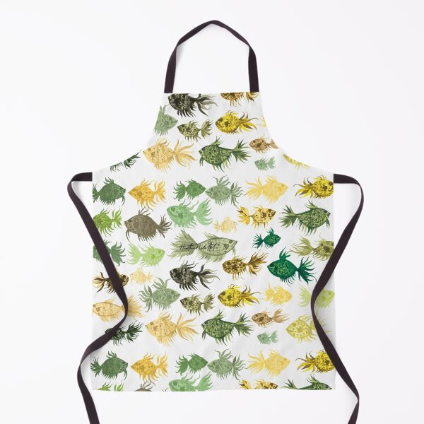 Item preview, Green and Yellow Watercolor Fish Pattern - White Background designed and sold by HeatherNafeArt.