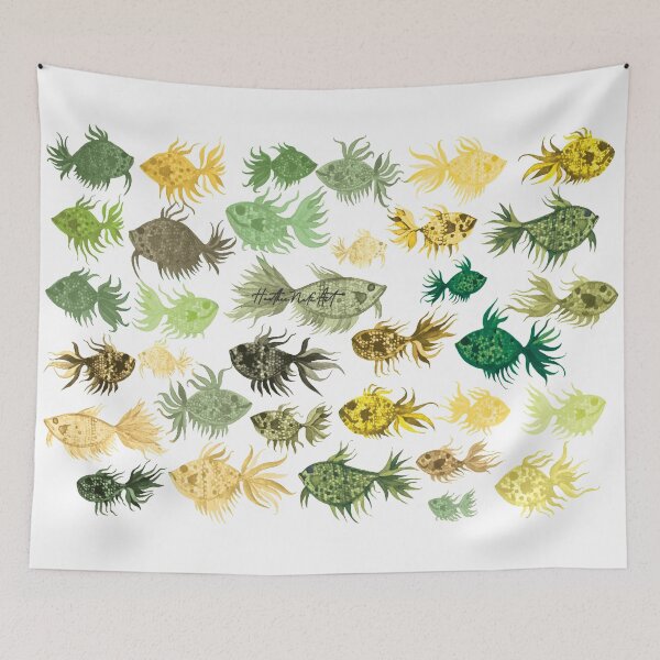 Item preview, Green and Yellow Watercolor Fish Pattern - White Background designed and sold by HeatherNafeArt.