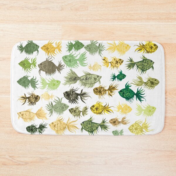 Item preview, Green and Yellow Watercolor Fish Pattern - White Background designed and sold by HeatherNafeArt.