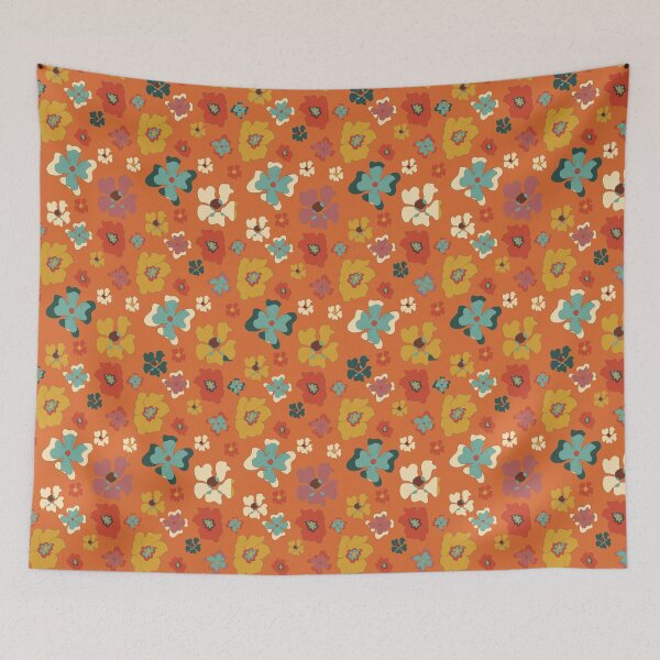 Item preview, stylized flowers on orange background designed and sold by cemreyigitsahin.