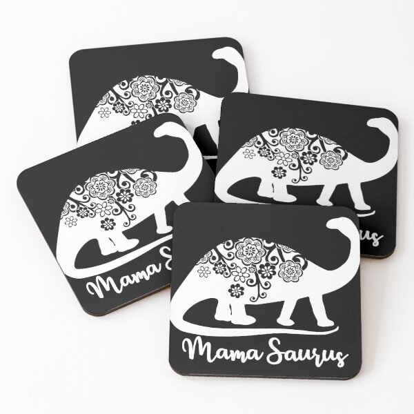 Item preview, Mamasaurus Dino with flowers white on black designed and sold by MagicStrawberry.