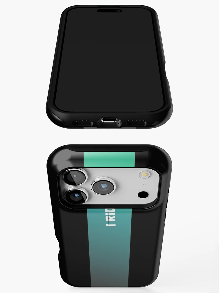 Thumbnail 3 of 4, iPhone Case, I Ride Fixed Sliced Text Art Turquoise Gradient designed and sold by RabeDesigns.